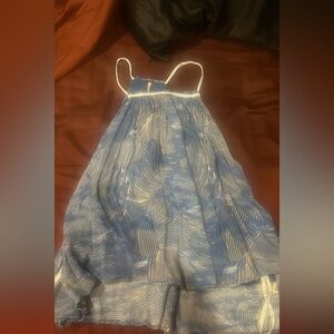 Free People Blue and White Printed boho rayon high low top S